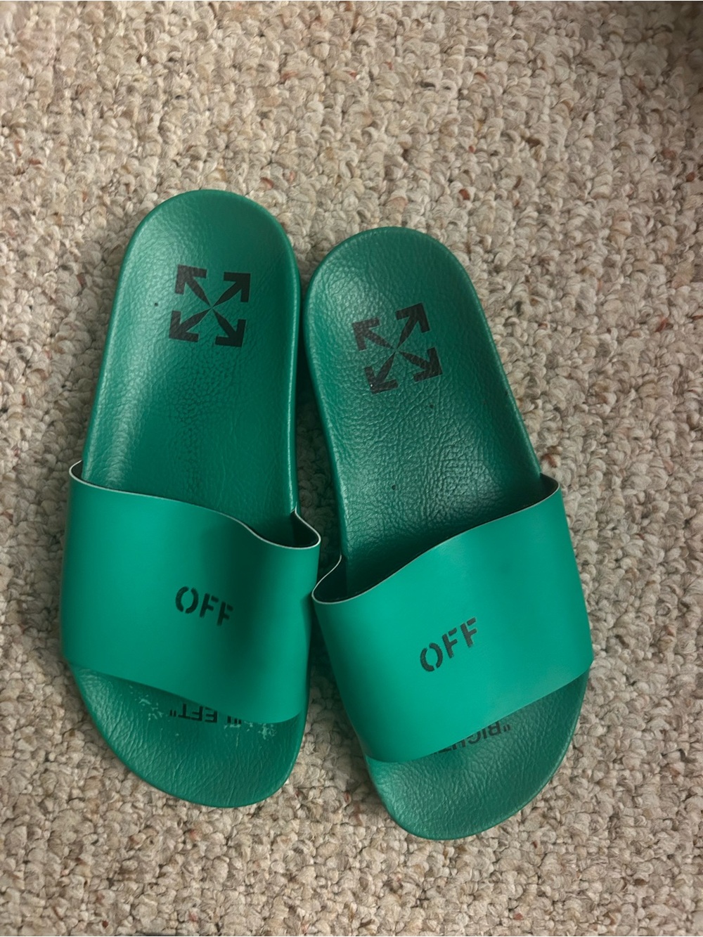 Green 'OFF White' Slide Sandals with Arrow Logo